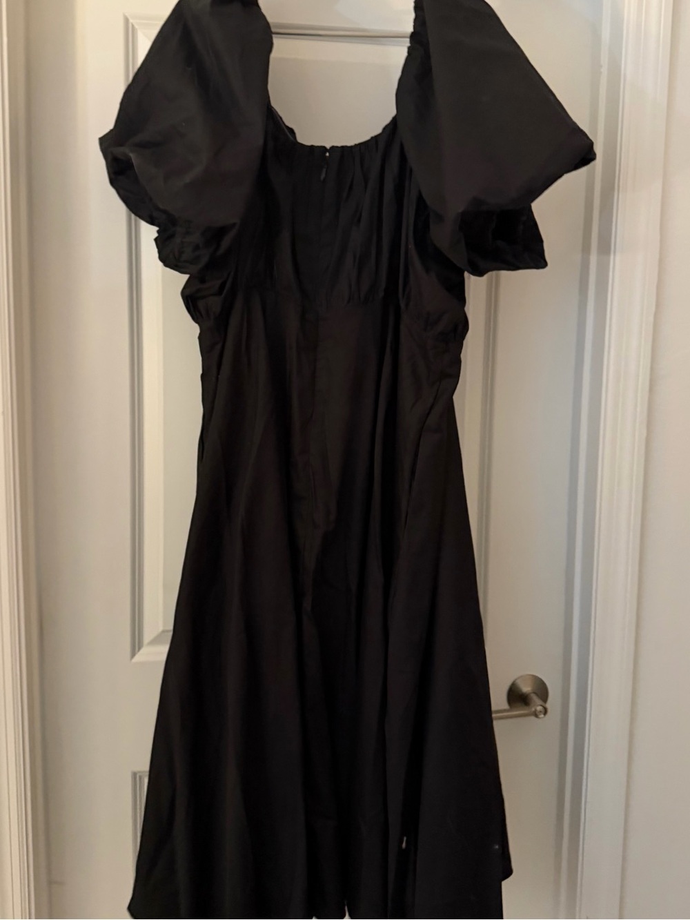 Black Puff-Sleeve Midi Dress